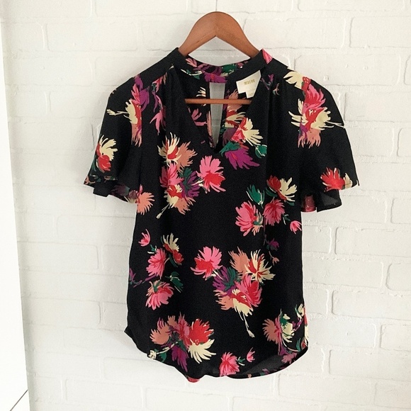 Anthropologie x Maeve Blouse Bella Dark Floral Black Kelly green Pink XS - Picture 2 of 15